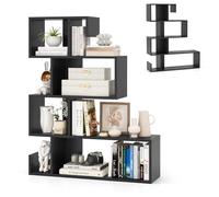 HOMASIS Librería en Forma de S con 5 Niveles, con estantes Abiertos, Estantería de Madera Separador ambientes, Estantería Independientes con Kit antivuelco para salón, Estudio, 80x22x100cm (Negro)