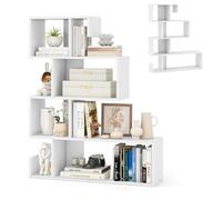 HOMASIS Librería en Forma de S con 5 Niveles, con estantes Abiertos, Estantería de Madera Separador ambientes, Estantería Independientes con Kit antivuelco para salón, Estudio, 80x22x100cm (Blanco)