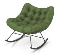 HOMASIS Mecedora para Interiores y Exteriores, Silla Mecedora de Salón con Cojín Grueso, Sillón Mecedora Moderna con Estructura de Metal, Capacidad de Carga 205 kg (Verde)