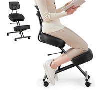 HOMASIS Silla ergonómica para rodillas con 4 ruedas y frenos, altura regulable, silla de oficina con cojín grueso, taburete ortopédico para el hogar y la oficina (con respaldo)