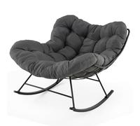 HOMASIS - Silla mecedora grande y moderna con cojín grueso, marco de metal, carga 205 kg, sofá perezoso para jardín, terraza, patio o dormitorio (gris)