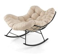 HOMASIS - Silla mecedora grande y moderna con cojín grueso, marco de metal, carga 205 kg, sofá perezoso para jardín, terraza, patio o dormitorio (Beige)
