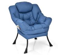 HOMASIS Sillón Relax Reclinable Orejero, Butaca de Salón de Lectura con Bolsillo Lateral y Reposapiés Antideslizante para Dormitorio, Oficina, Soporta hasta 150 kg, 81x75x94,5cm (Azul,Modelo 2)