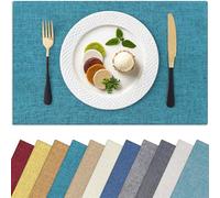Homaxy Juego de 6 manteles Individuales para Mesa de Comedor, Resistentes al Calor, Lavables, Mezcla de Lino y algodón, fáciles de Limpiar, Antideslizantes, 13 x 19 Pulgadas, Color Verde Azulado
