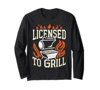 Hombres con Licencia para Asar | BBQ Smoker Chef Meat Cooking Dad Manga Larga
