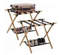 HOMCENT Pack de 2 Soportes para Maletas Plegables - Portaequipajes Doble Capa con 4 Correas,Taburete para Equipaje para Hotel y Hogar,64x45x52 cm,Color Natura