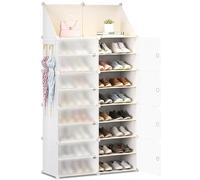 HOMCENT Zapatero con Puertas, Mueble Zapatos, Zapatero Extensible, estantería Modular de plástico para Dormitorio Sala de Estar(2 x 8 Niveles,Blanco)