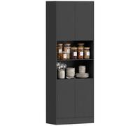 HOMCOM 170 cm Armario Cocina con bisagras Suaves Negro Efecto Madera | Armario de despensa, armario de cocina independiente, 2 armarios, 2 estantes abiertos, estantes ajustables