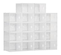 HOMCOM Organizador de zapatos modular 18 cubos con puertas magnéticas 28x36x21 cm transparente