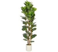 HOMCOM 180cm Ficus Lyrata Artificial con 91 Hojas Verde | Troncos de madera maciza, plantas artificiales decorativas, en maceta, sala de estar, oficina, decoración del hogar