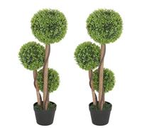 HOMCOM 2 árboles topiarios Artificiales Anti-UV 90cm Verde Claro | Bola de boj, plantas artificiales, decoración interior y exterior