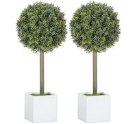 HOMCOM 2 Bolas boj Artificiales 45cm Resistente UV | Planta artificial realista en maceta, decoración moderna, sala de estar, dormitorio, oficina, jardín, regalo