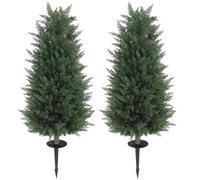 HOMCOM 2 cipreses Artificiales 100cm con estaca en Tierra de plástico | Plantas artificiales, árbol falso realista, decoración para oficina, salón, dormitorio, jardín.
