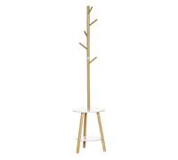 HOMCOM Perchero de Pie Madera de Bambú 2 en 1 con 2 Estantes 5 Ganchos para Ropa Bolsos Entrada 39,5x39,5x171 cm Natural Aosom España