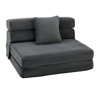 HOMCOM 2 en 1 Silla de Suelo Sillón Cama Plegable con Aspecto de Pana y Cojín Lumbar Gris Oscuro Aosom España
