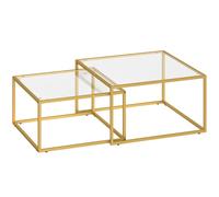 HOMCOM 2 Mesas de Centro Cuadradas Mesas Nido Modernas con Tablero de Vidrio Templado y Estructura Metálica 75x75x42 cm Dorado