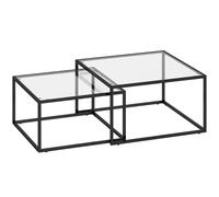 HOMCOM 2 Mesas de Centro Cuadradas Mesas Nido Modernas con Tablero de Vidrio Templado y Estructura Metálica 75x75x42 cm Negro