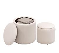 HOMCOM 2 otomanas Redondas almacén, Taburete vanidad, Blanco Crema