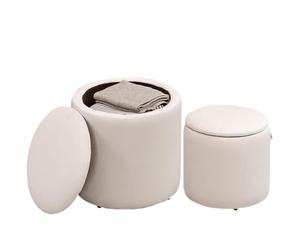 HOMCOM 2 otomanas Redondas almacén, Taburete vanidad, Blanco Crema | para maquillaje, reposapiés con tapa extraíble, salón y dormitorio