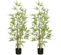 HOMCOM 2 Plantas Artificiales con Maceta con 498 Hojas Ø15x120 cm Verde | Plantas Sintéticas de Bambú, para Decoración en Salón Oficina Casa