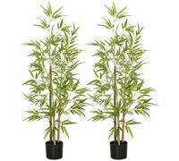 HOMCOM 2 Plantas Artificiales Plantas Sintéticas de Bambú con 498 Hojas para Decoración en Salón Oficina Ø15x120 cm Verde verde
