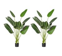HOMCOM 2 Plantas Artificiales de 160 cm Bananera con Maceta y 10 Hojas Realistas para Decoración en Interior Verde Aosom España
