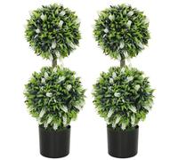 HOMCOM 2 Plantas Artificiales Esfera Decorativas en Maceta 70cm Blanco | Flores de lavanda, plantas artificiales, decoración interior/exterior