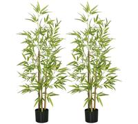 HOMCOM 2 Plantas Artificiales Plantas Sintéticas de Bambú con 498 Hojas para Decoración en Salón Oficina Ø15x120 cm Verde verde