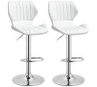 Homcom juego de 2 taburetes altos de cocina y giratorio taburetes altos de cuero sintético con respaldo y estructura de metal 47x51,5x92-114 cm blanco