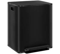 HOMCOM 2 x 25L Contenedor de doble compartimento, Cubo de basura de pedal selectivo de acero inoxidable, Contenedores interiores, Apertura de tapa con cierre suave, Asas negras mate