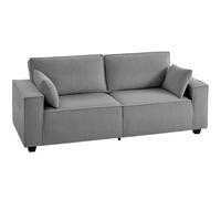 HOMCOM 218 cm sofá 3 plazas, moderno sofá de pana con acolchado de muelles ensacados, reposabrazos anchos y 2 cojines, gris claro Aosom España