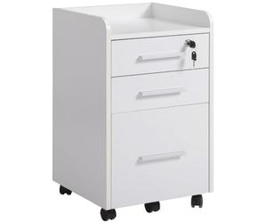HOMCOM 3 Cajones Archivador Vertical Cerradura 15.4"x15.7"x25.7" Blanco | Borde superior, Soporte para impresora rodante, Rieles colgantes A4/Carta/Legal, Archivador hogar