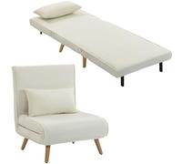 HOMCOM 3 en 1 sillón convertible de 1 plaza, sillón cama y calefactor, respaldo reclinable de 5 niveles y almohada incluidos, asiento acolchado, para oficina, salón, dormitorio, crema
