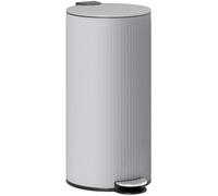 HOMCOM 30L Cubo Cocina Tapa Bambú Cierre Suave Gris Claro | Cubo de pedal metálico, Cubo interior extraíble, Tapa que se mantiene abierta, para Cocina, Oficina, Hogar