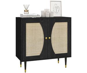 HOMCOM 31" Aparador con Estante Ajustable, Frente de ratán, Negro