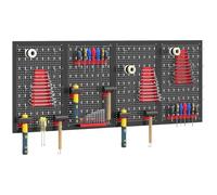 HOMCOM 4 Paneles de Herramientas de Pared 60x40 cm, 38 Pzs, Negro y Rojo | Organizador de Herramientas de Pared, con Ganchos y Estantes, para Garajes y Bricolaje