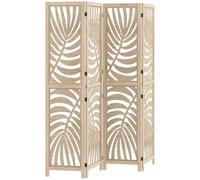 HOMCOM 4 Paneles Separador de Ambiente, Plegable, Acabado Madera Natural | Desmontable, portátil, pantallas de privacidad, tabique autoportante, diseño de hoja de palma, oficina en casa, dormitorio
