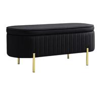 HOMCOM 43" Puf Almacenamiento Terciopelo Acolchado Patas metálicas Negro | Banco para pie de cama, baúl de almacenamiento, reposapiés, asiento acolchado, salón dormitorio entrada