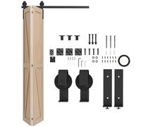 HOMCOM 4FT/122CM Herrajes para Puerta Corredera Plegable Kit de Puerta Corrediza para 2 Puertas con Riel para Granero Negro