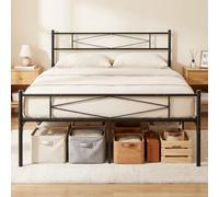 HOMCOM 4ft6 Bastidor Cama Doble con cabecero y piecero, Metal, Negro