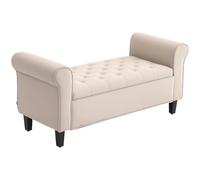 HOMCOM 50" Otomano de Almacenamiento Banco con Brazos enrollados Beige | Patas de madera, asiento de banco de almacenamiento con capitoné, bisagras de seguridad, entrada, dormitorio.