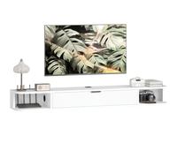 HOMCOM 55" Soporte TV Flotante para TV hasta 60" Blanco veta Madera | Consola multimedia montada en pared, cajón abatible, 2 estantes abiertos, gestión de cables, sala de estar