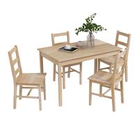HOMCOM 5uds. Grupo de comedor, mesa de comedor con 4 sillas, grupo de comedor que ahorra espacio, juego de mesa de comedor rectangular para cocina, comedor, sala de estar, madera maciza, natural Brown