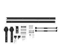 HOMCOM 6,6FT/200cm Herrajes para Puerta Corredera con Amortiguador sin Perforación Kit de Accesorios para Puerta Corrediza con 2 Rieles para Granero Negro Black 244x0.5x4cm