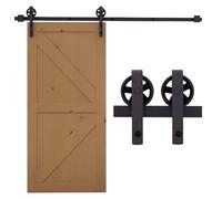 HOMCOM 6FT/183cm Herraje para Puerta Corredera Kit de Accesorios para Puerta Corrediza de Madera con Guía de Suelo Riel de Acero Aosom España