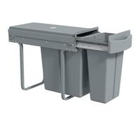 HOMCOM 7.9 Gal (30L) Cubo Basura Bajo fregadero Tapa Sellada Gris | 2 compartimentos extraíbles, Asa, Cubo de basura extraíble