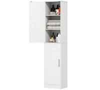 HOMCOM 71" Armario de baño Alto y Delgado 6 Niveles 2 Puertas Blanco | Armario de suelo para baño, 4 estantes ajustables, unidad de almacenamiento vertical, salón, cocina