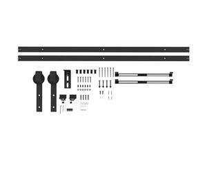 HOMCOM 8FT/244cm Herrajes para Puerta Corredera Kit para Puerta Corredera con Amortiguador sin Perforación Kit de Accesorios para Puerta Corrediza con 2 Rieles para Granero Negro