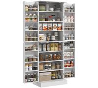 HOMCOM Alacena de Cocina Alta, Armario Despensa Cocina Moderno con 4 Puertas con Estantes, Estantes Ajustables, Alacena para Sala de Estar, Comedor, Blanco