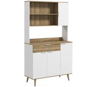 HomCom Alacena de cocina alta, 4 puertas, cajón 98x39x180 cm blanco y natural